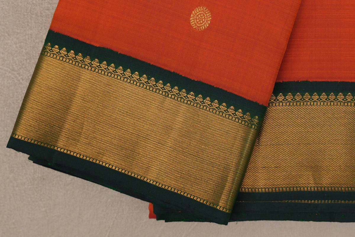 Bright Orange Vintage Kanjivaram Silk Saree border zoom