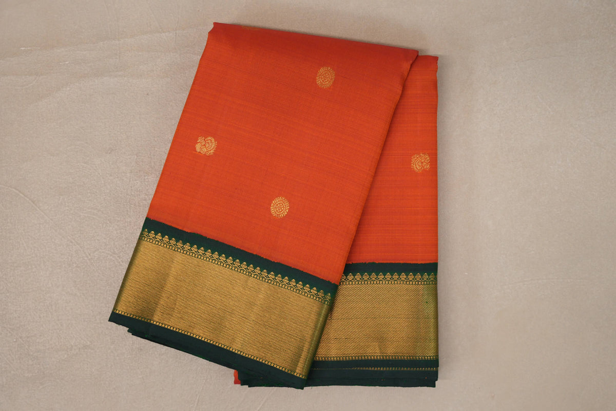 Folded Bright Orange Vintage Kanjivaram Silk Saree