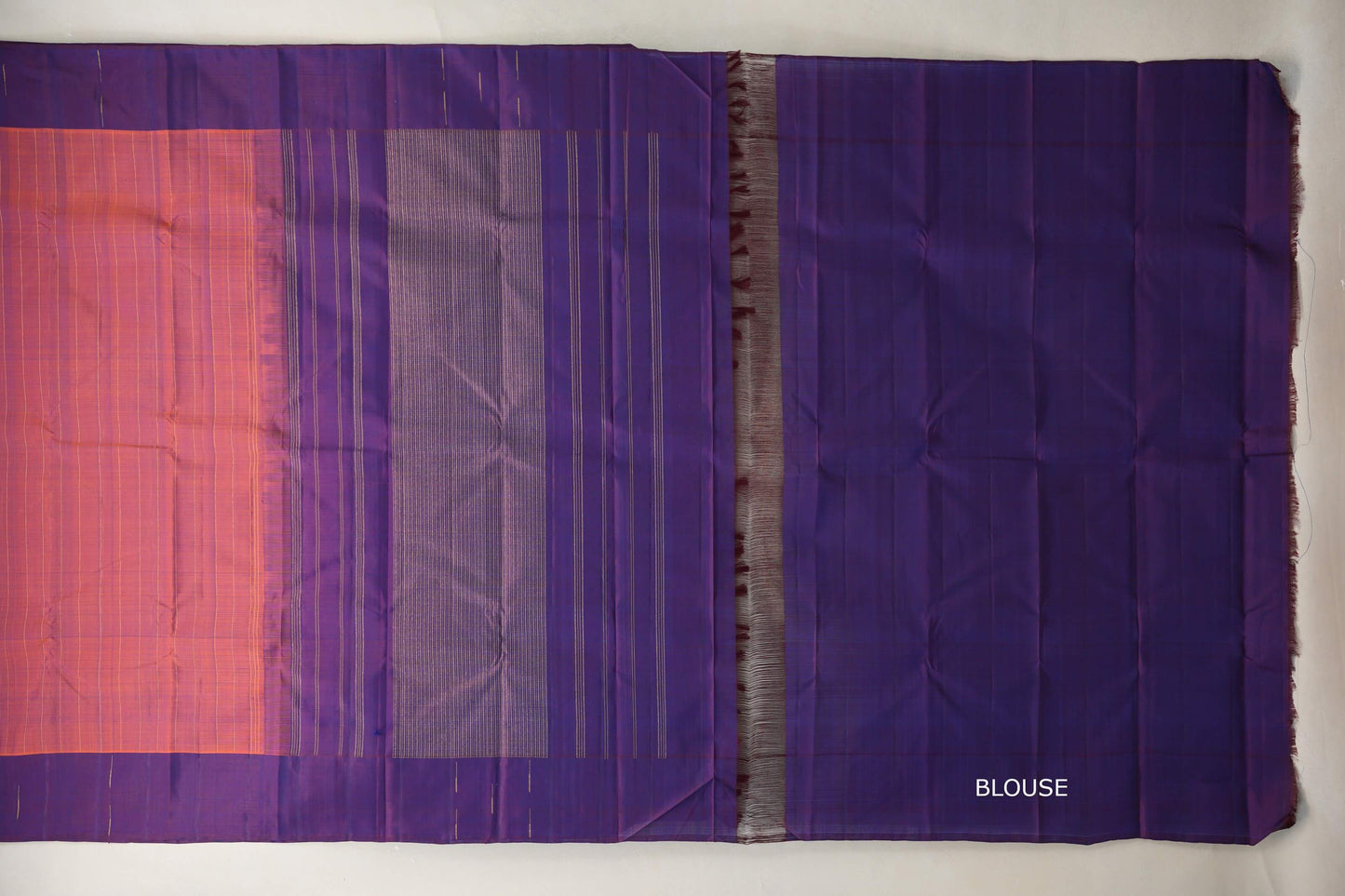 Rust with Purple border Plant based Kanjivaram Silk Saree by Shreenivas Silks blouse