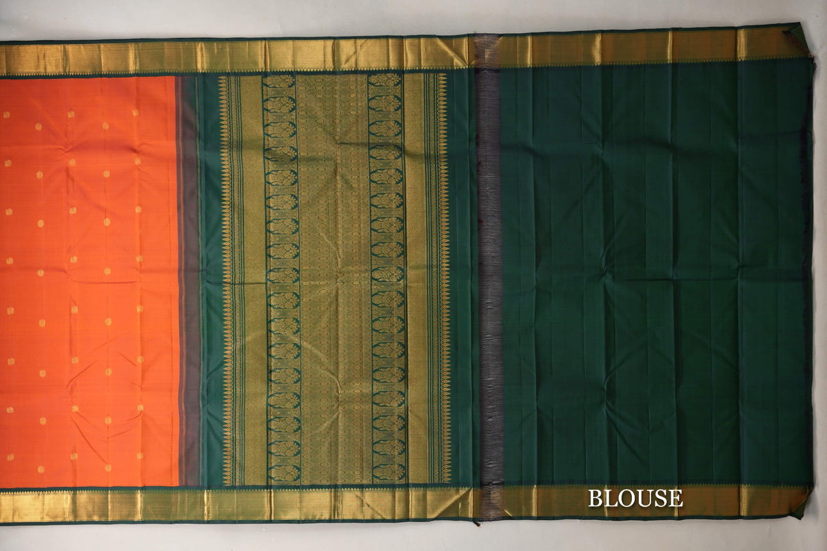 Bright Orange Vintage Kanjivaram Silk Saree blouse