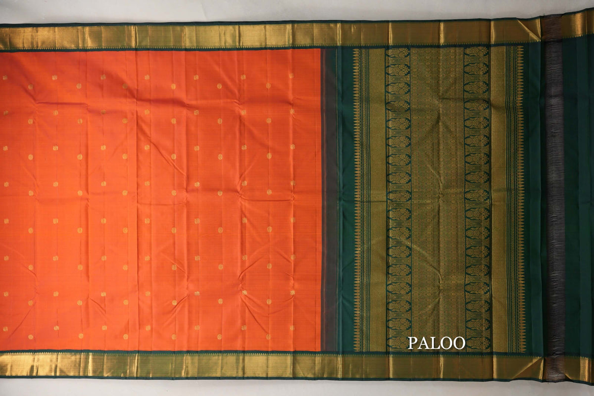 Bright Orange Vintage Kanjivaram Silk Saree paloo