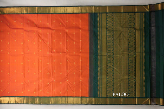 Bright Orange Vintage Kanjivaram Silk Saree paloo