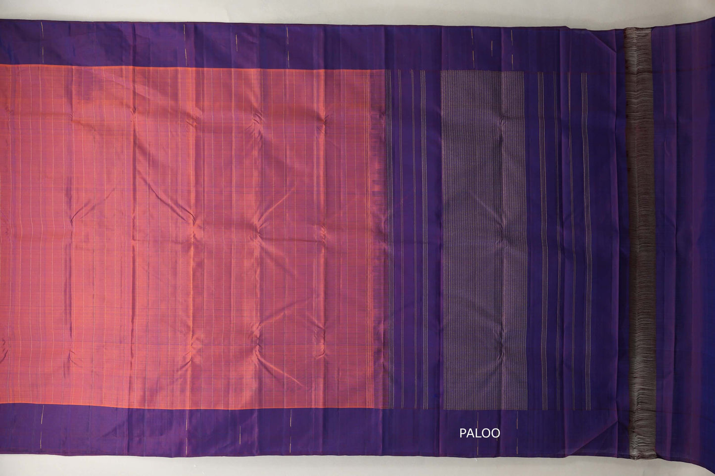 Rust with Purple border Plant based Kanjivaram Silk Saree by Shreenivas Silks paloo