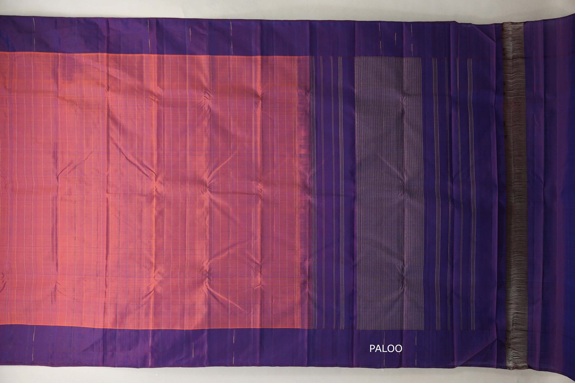 Rust with Purple border Plant based Kanjivaram Silk Saree by Shreenivas Silks paloo