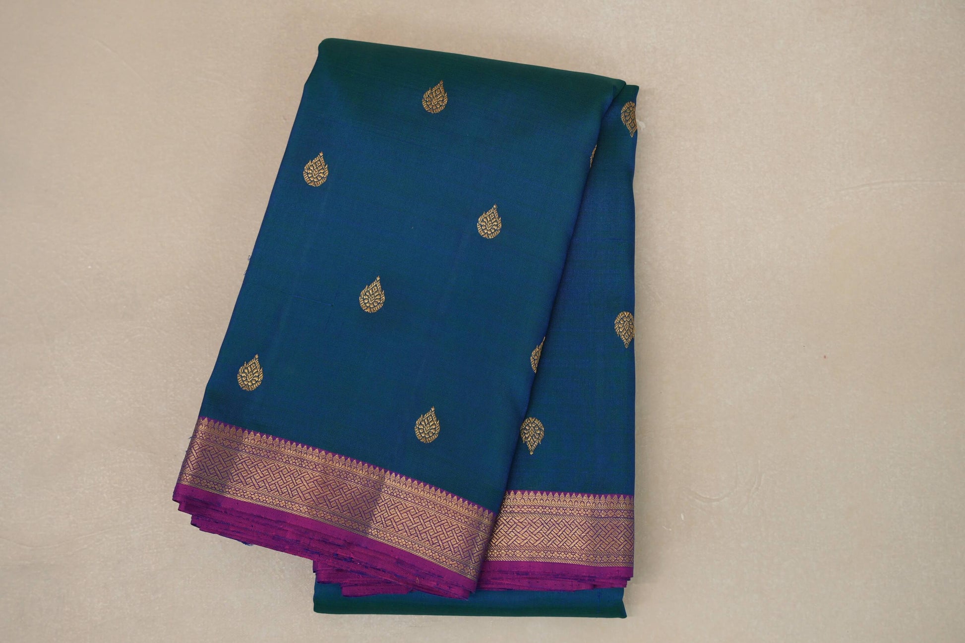 Peacock Blue with Magenta borders Plant based Kanjivaram Silk Saree
