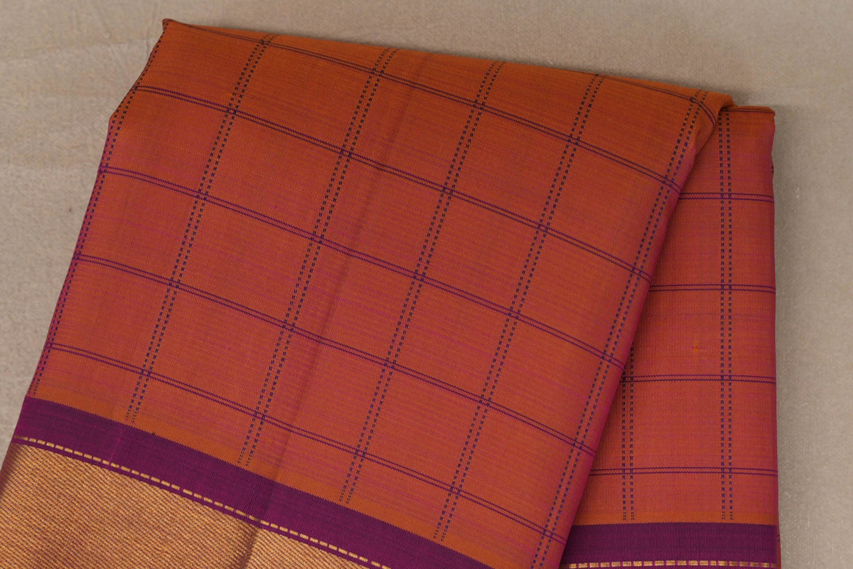 Dual Tone of Mustard and Pink Vintage Kanjivaram Silk Saree body zoom