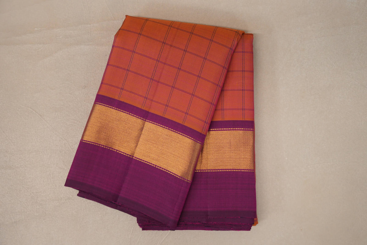 folded Dual Tone of Mustard and Pink Vintage Kanjivaram Silk Saree 