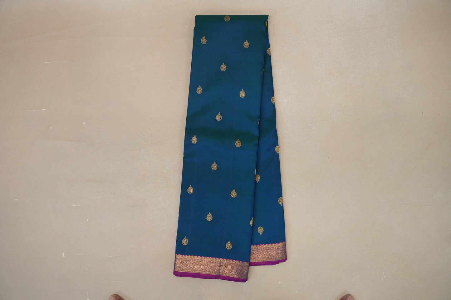Peacock Blue with Magenta border Plant based Kanjivaram Silk Saree by Shreenivas Silks PSSR018870