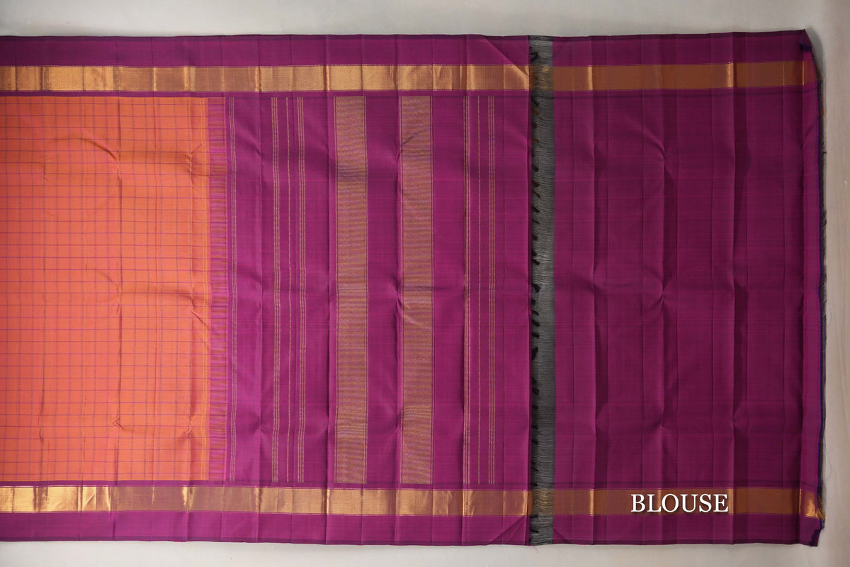 Dual Tone of Mustard and Pink Vintage Kanjivaram Silk Saree blouse