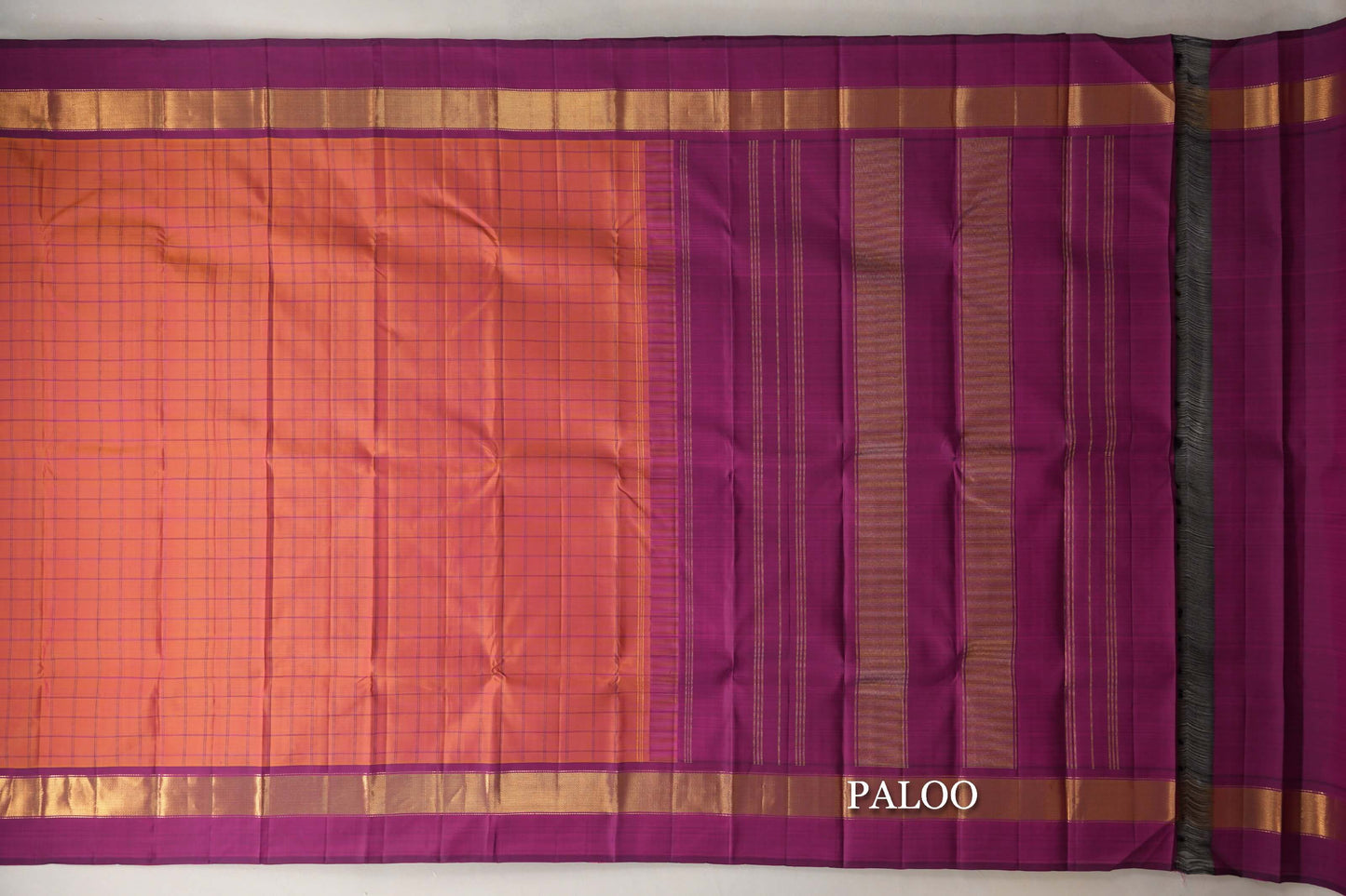 Dual Tone of Mustard and Pink Vintage Kanjivaram Silk Saree  paloo