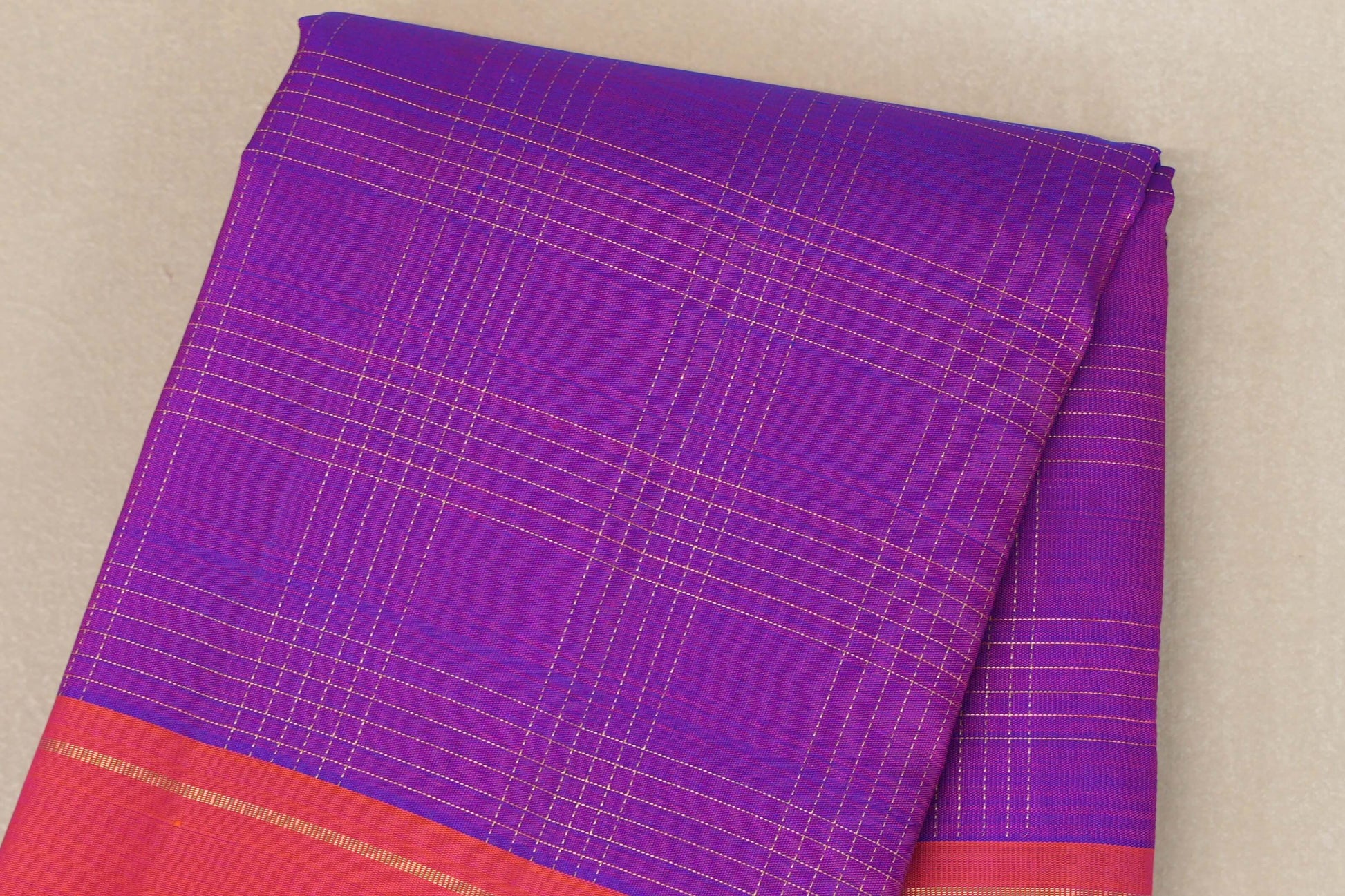Magenta with Orange border Vintage Kanjivaram Silk Saree body