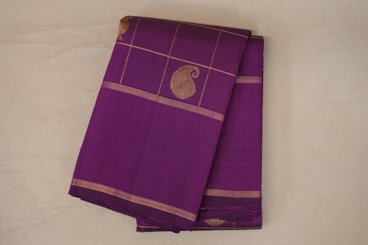 folded Deep Purple Vintage Kanjivaram Silk Saree