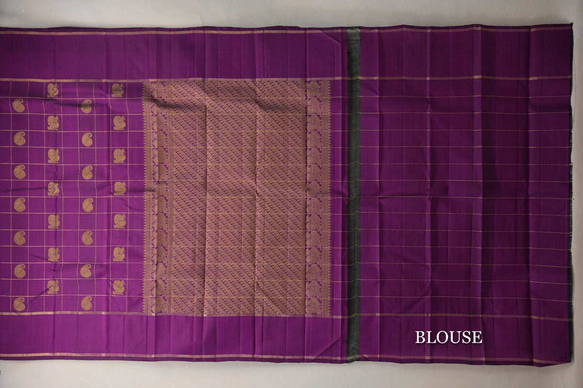 Deep Purple Vintage Kanjivaram Silk Saree blouse