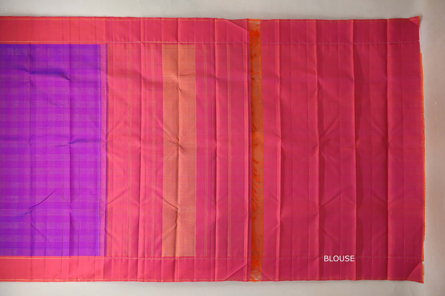 Magenta with Orange border Vintage Kanjivaram Silk Saree  blouse