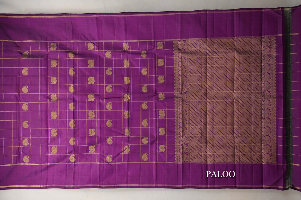 Deep Purple Vintage Kanjivaram Silk Saree paloo