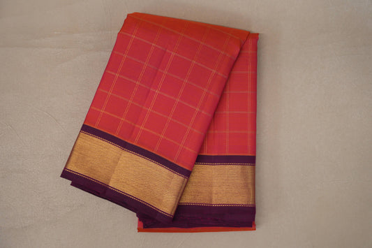 folded Dual Tone of Orange and Pink Vintage Kanjivaram Silk Saree 