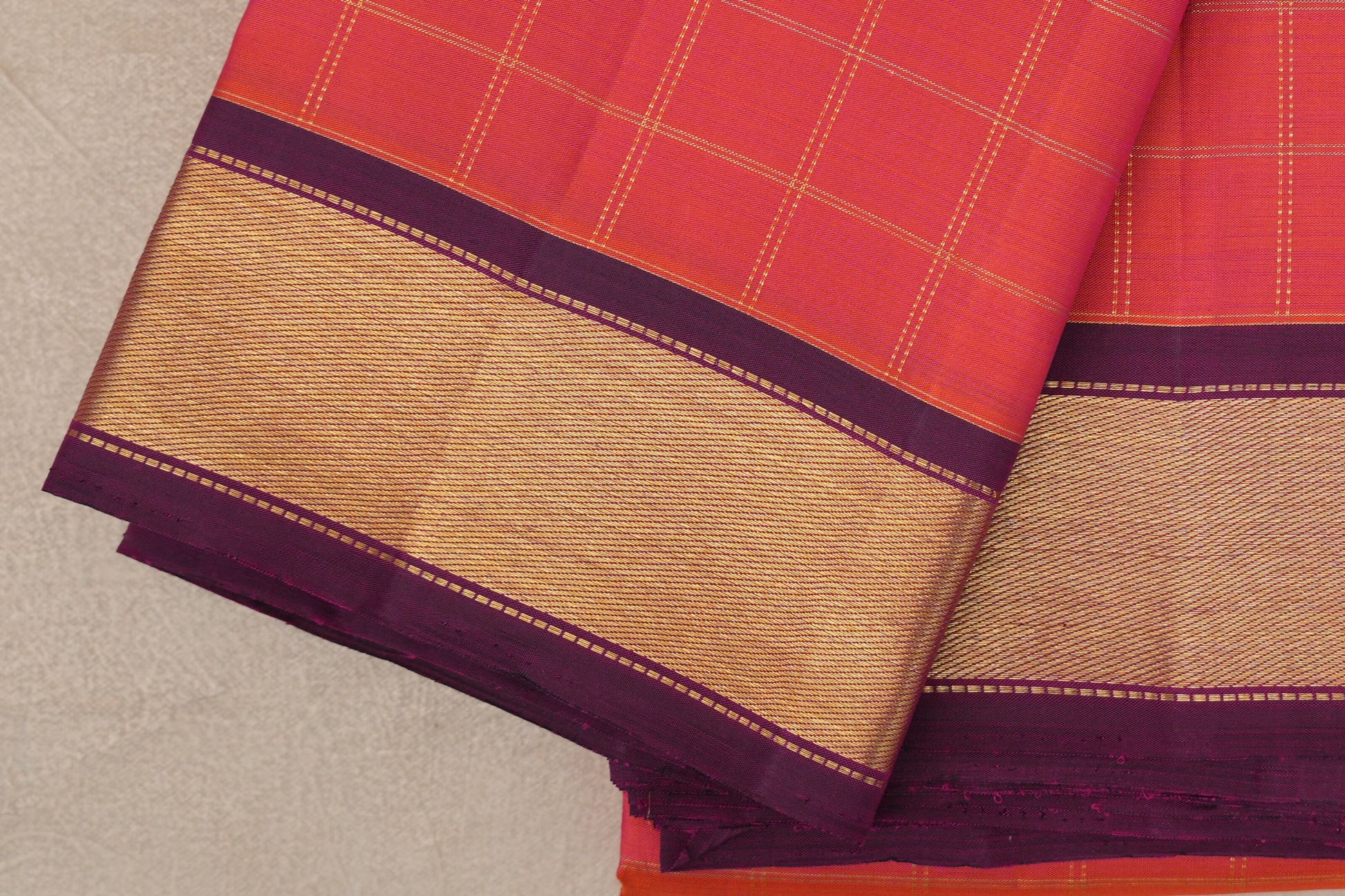 Dual Tone of Orange and Pink Vintage Kanjivaram Silk Saree  border zoom