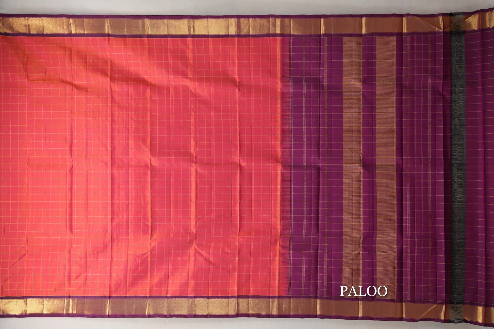 Dual Tone of Orange and Pink Vintage Kanjivaram Silk Saree paloo