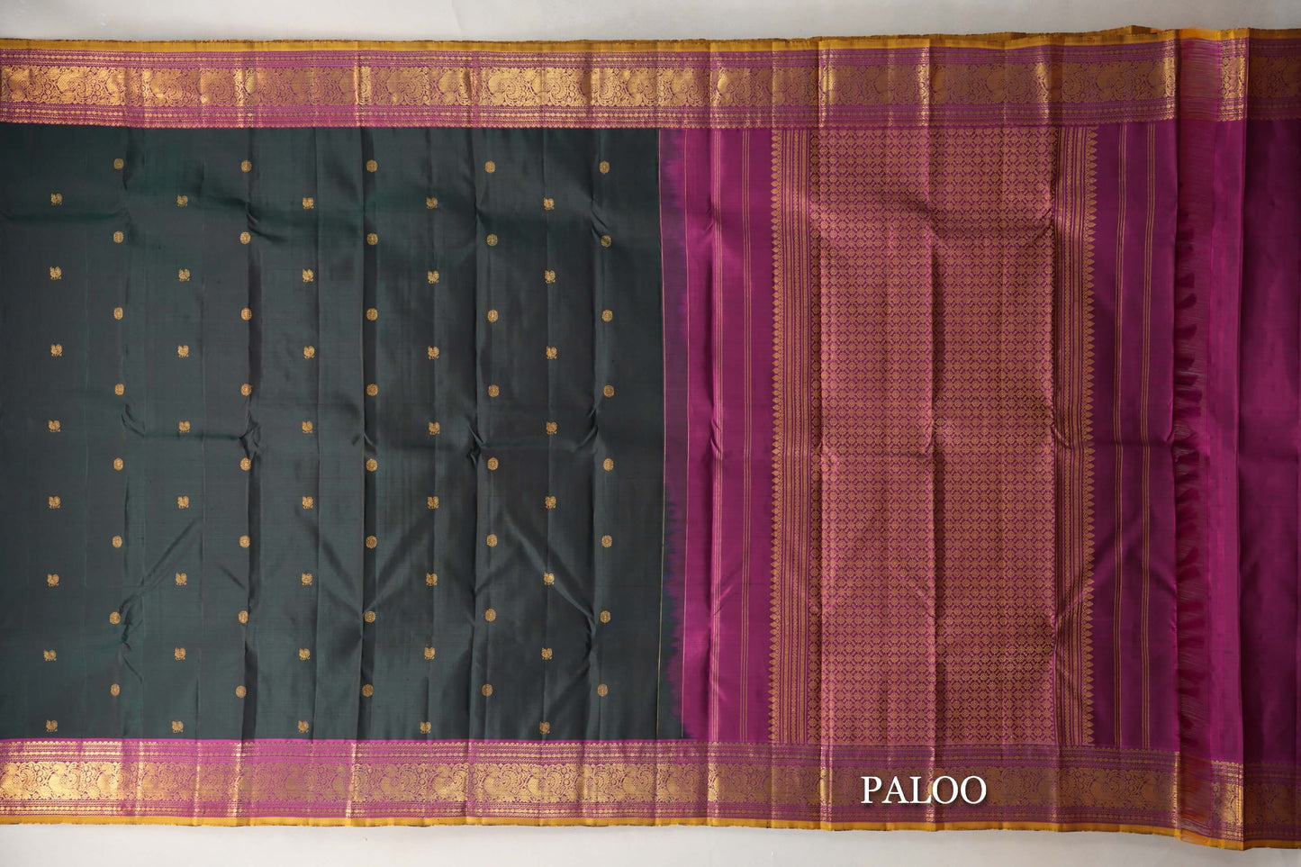 Deep Bottle Green Vintage Kanjivaram Silk Saree paloo