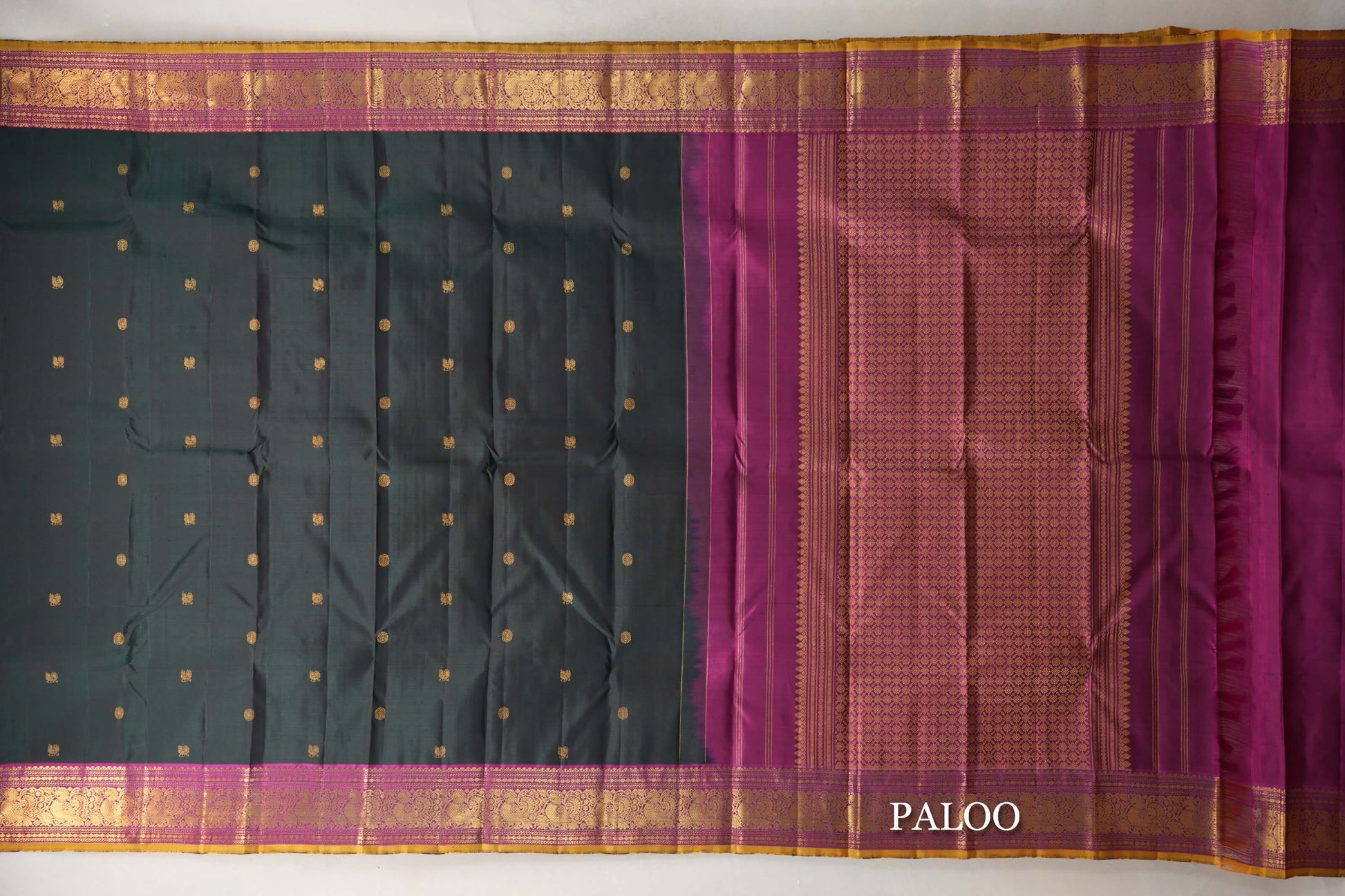 Deep Bottle Green Vintage Kanjivaram Silk Saree paloo