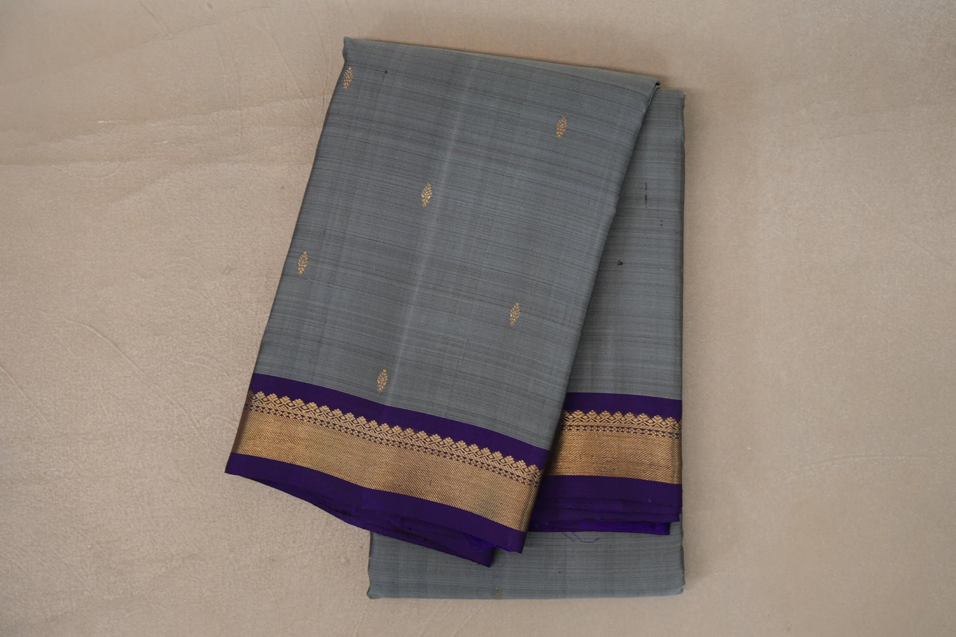 folded Silver Grey  Vintage Kanjivaram Silk Saree