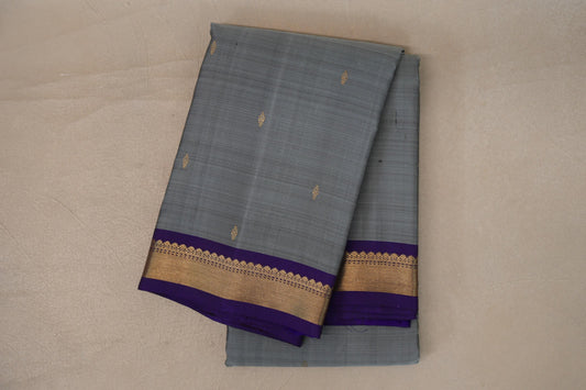 folded Silver Grey  Vintage Kanjivaram Silk Saree