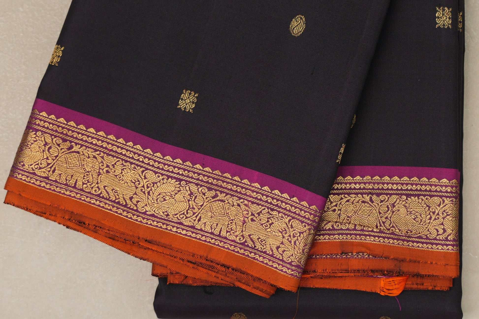 Dark chocolate brown Vintage Kanjivaram Silk Saree border