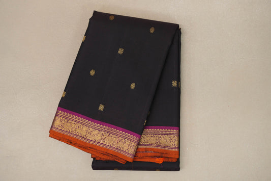 Dark chocolate brown Vintage Kanjivaram Silk Saree