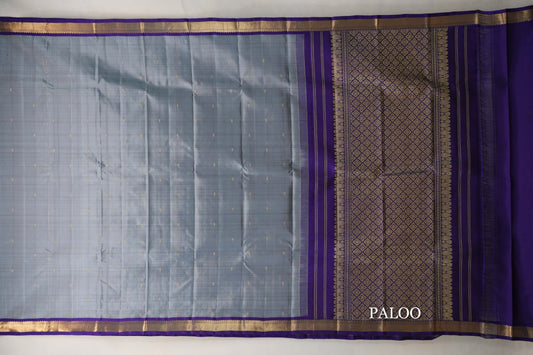 Silver Grey  Vintage Kanjivaram Silk Saree paloo