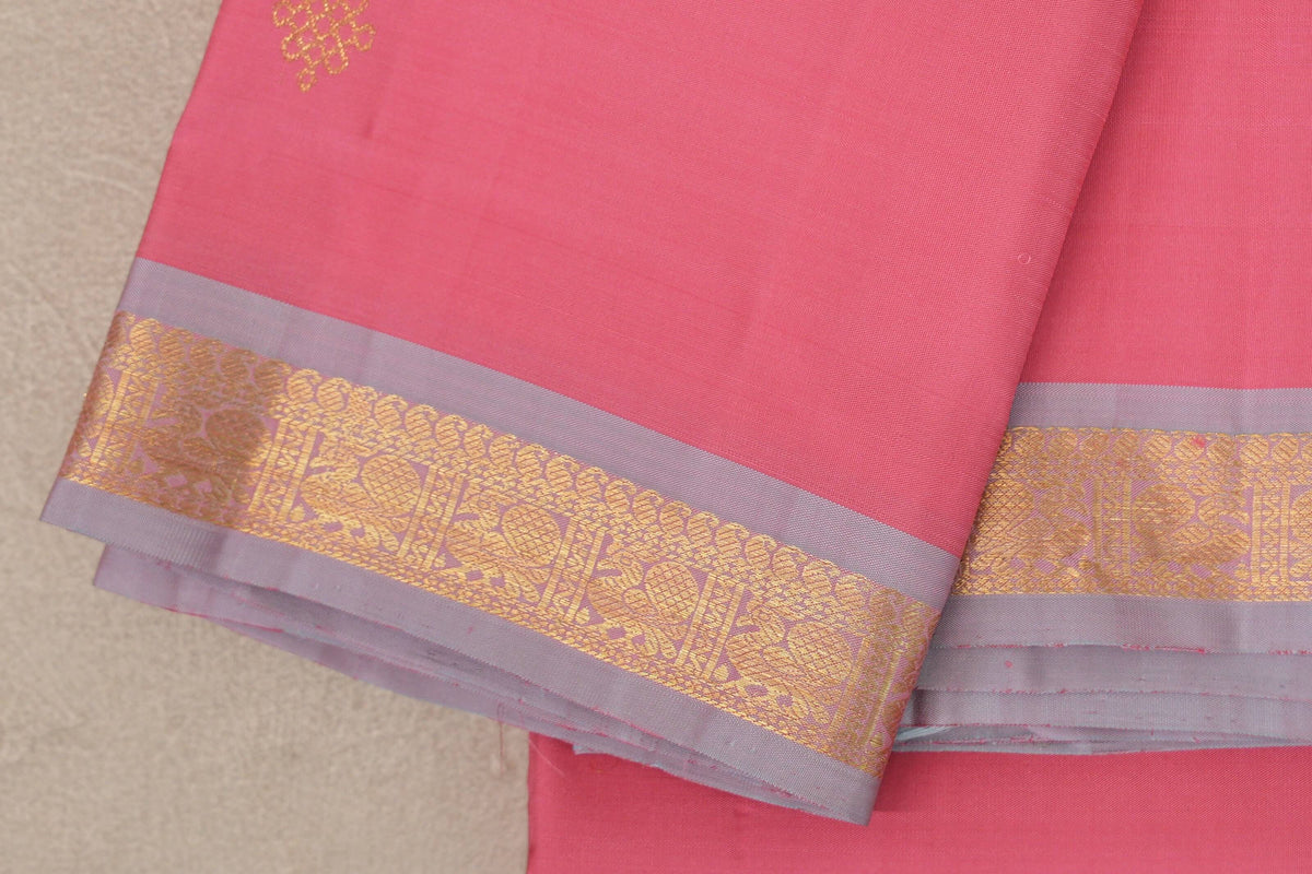 Rose Pink Vintage Kanjivaram Silk Saree border zoom