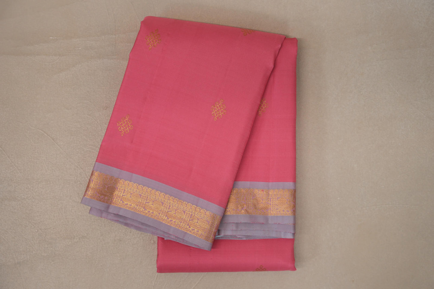 folded Rose Pink Vintage Kanjivaram Silk Saree