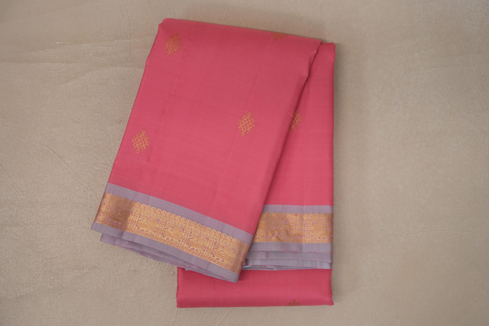 folded Rose Pink Vintage Kanjivaram Silk Saree