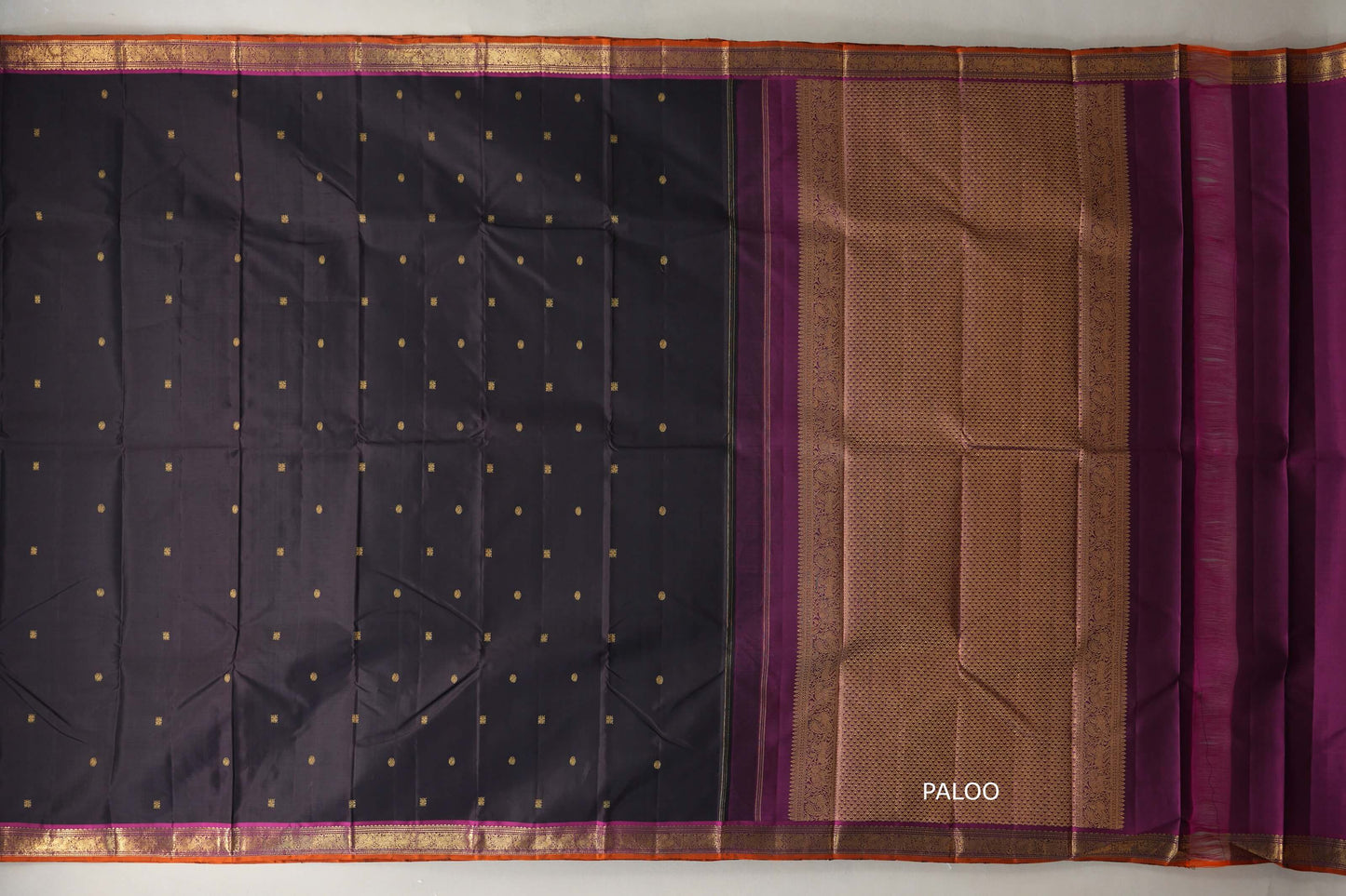 Dark chocolate brown Vintage Kanjivaram Silk Saree paloo