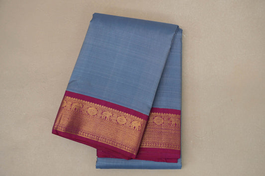 Grey with Reddish pink border Vintage Kanjivaram Silk Saree 