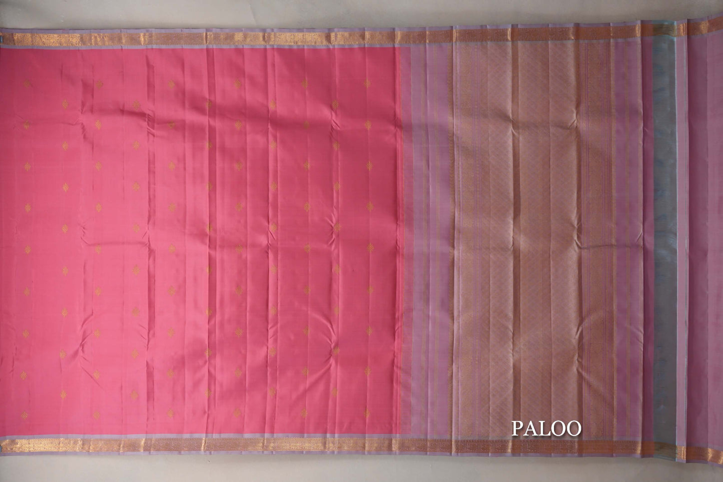 Rose Pink Vintage Kanjivaram Silk Saree paloo