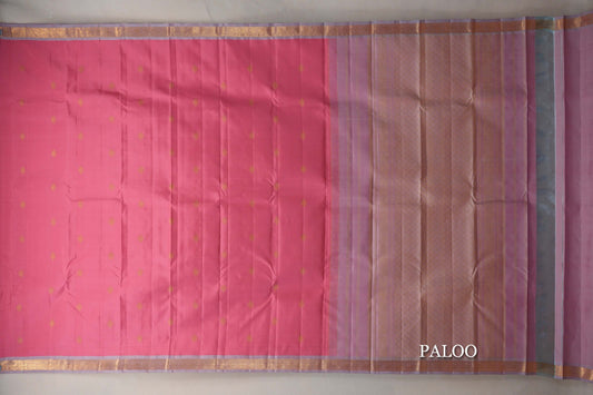 Rose Pink Vintage Kanjivaram Silk Saree paloo
