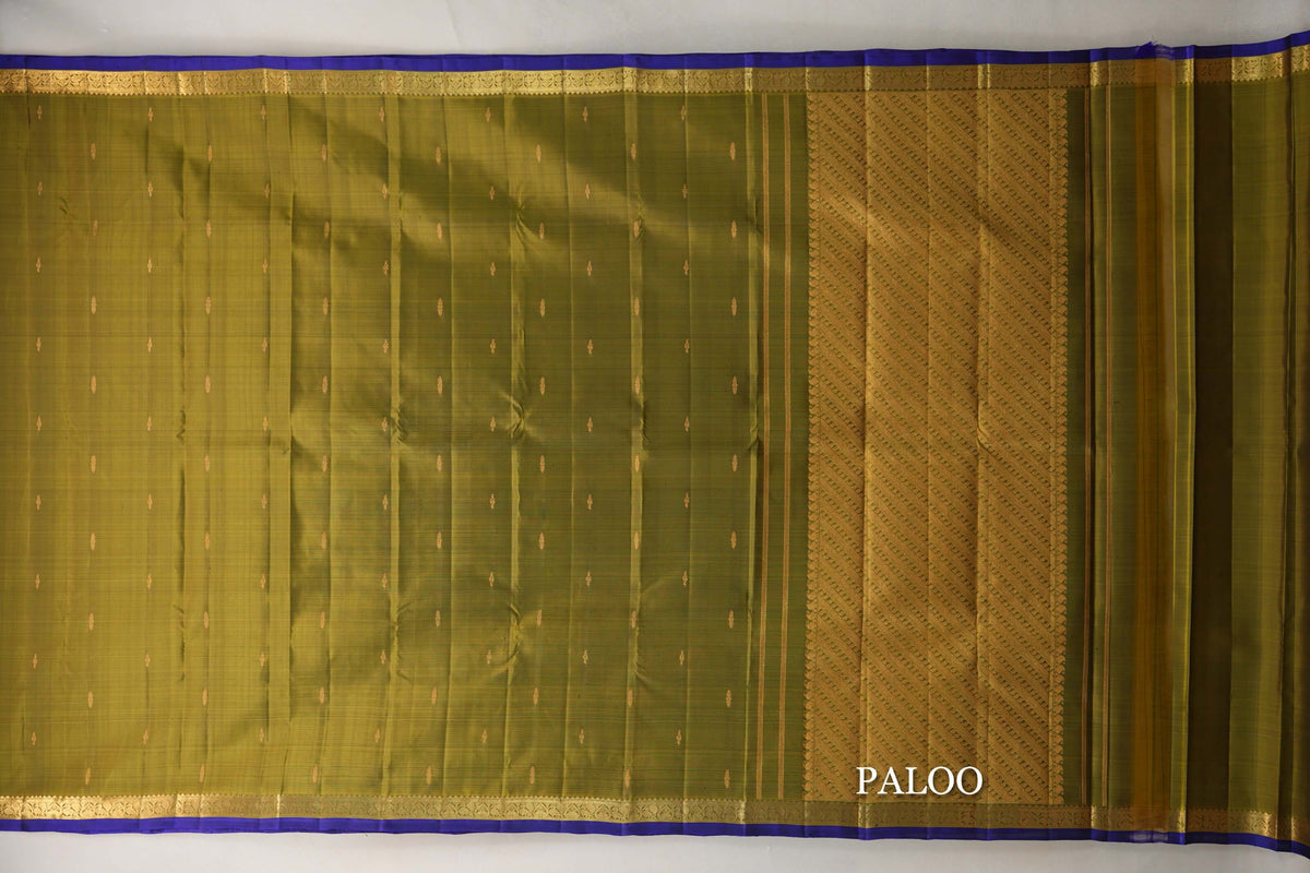 Olive Green Vintage Kanjivaram Silk Saree paloo