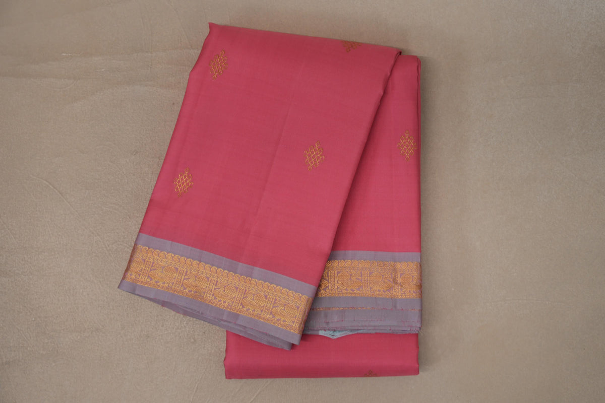 folded Rose Pink Vintage Kanjivaram Silk Saree