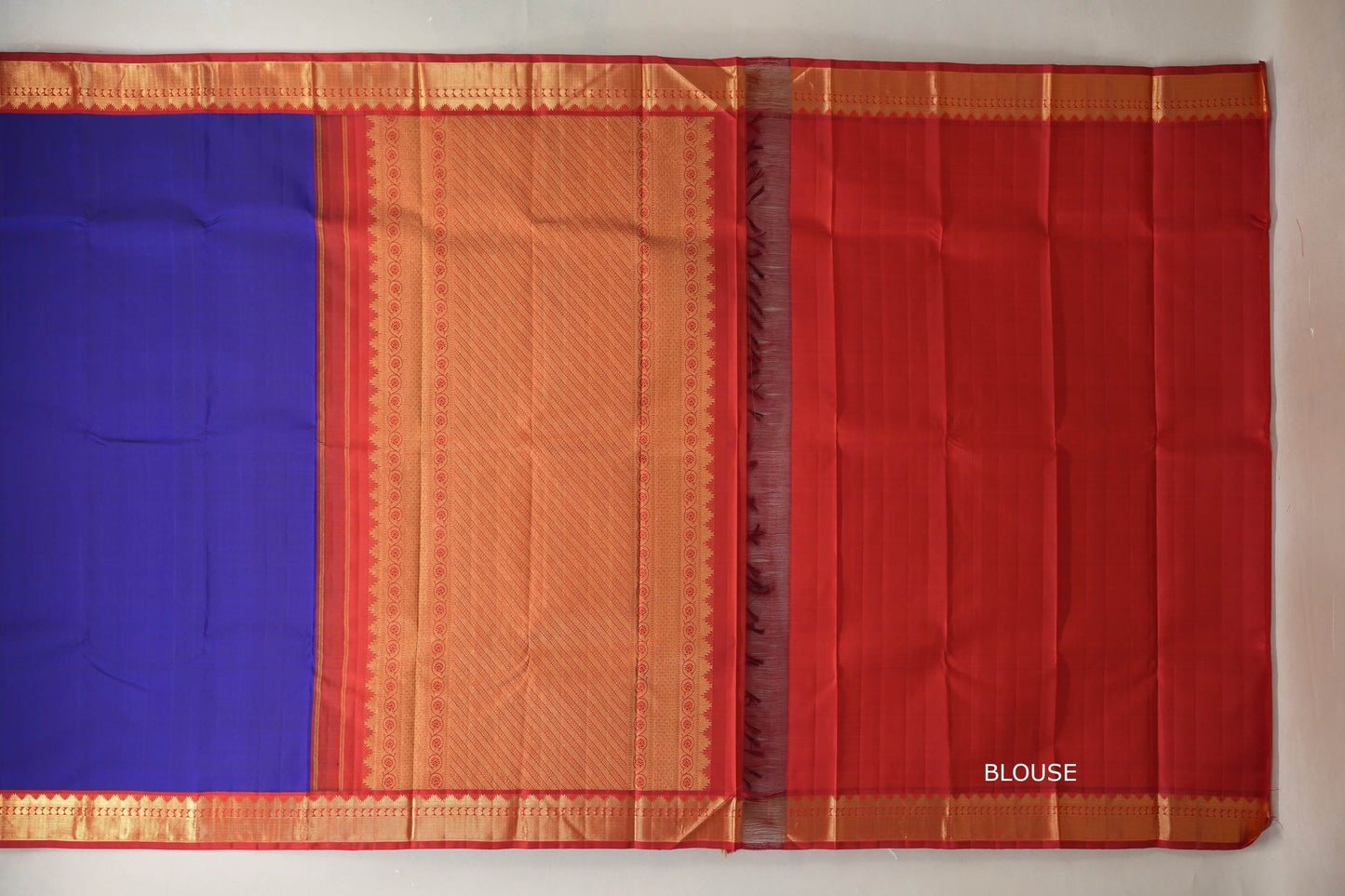 Ink Blue with red border Vintage Kanjivaram Silk Saree blouse