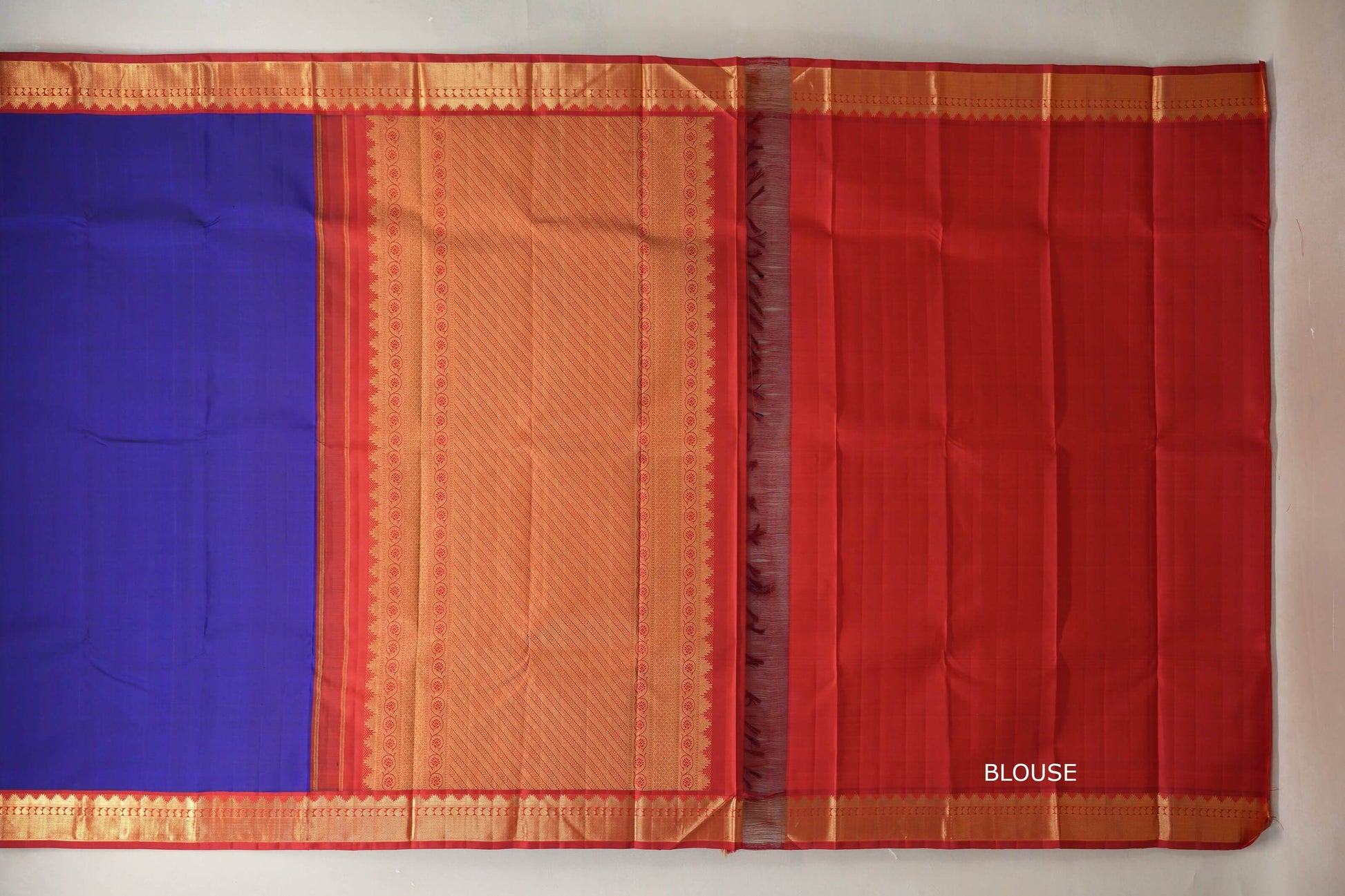 Ink Blue with red border Vintage Kanjivaram Silk Saree blouse