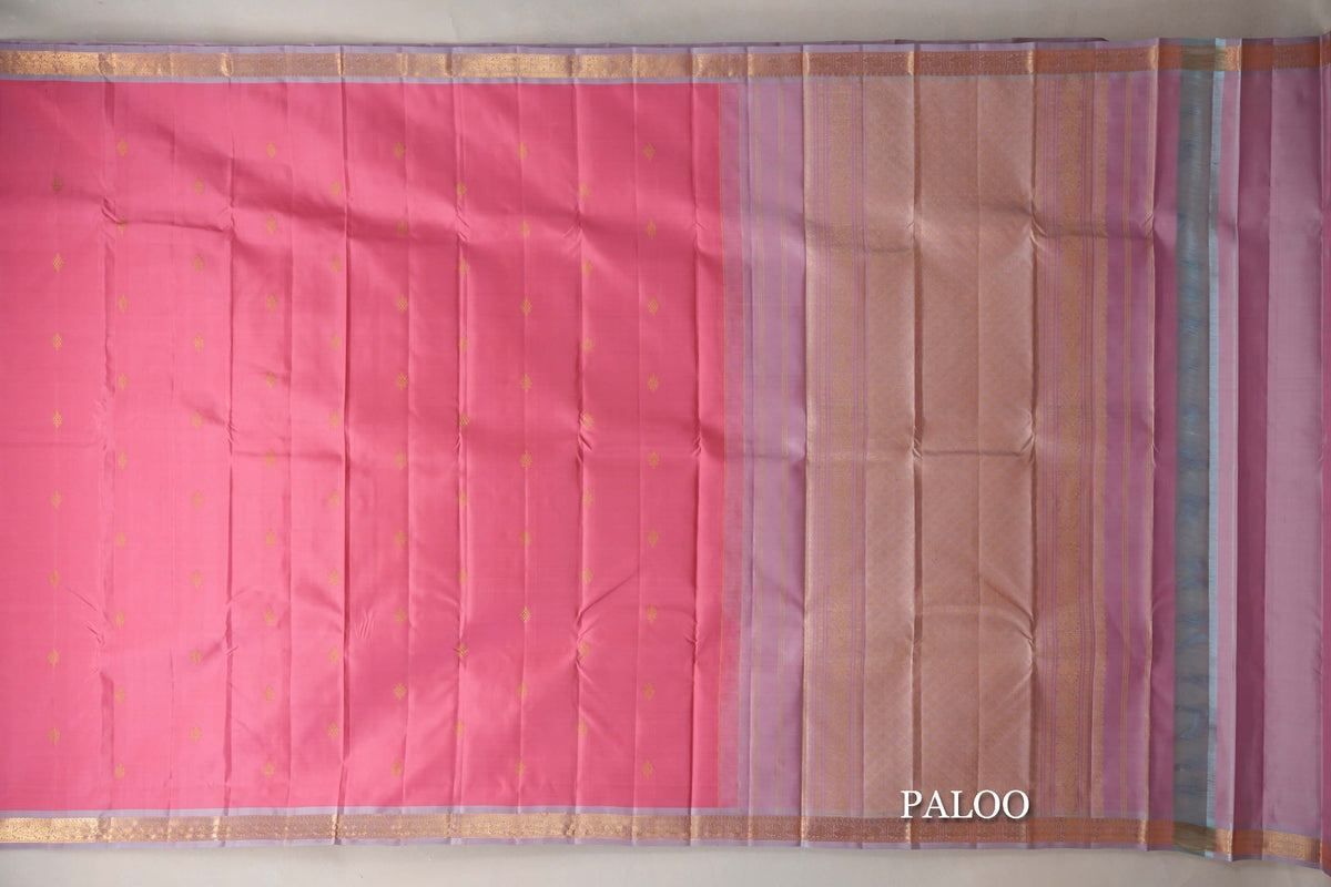 Rose Pink Vintage Kanjivaram Silk Saree paloo