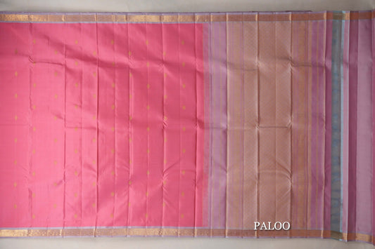 Rose Pink Vintage Kanjivaram Silk Saree paloo