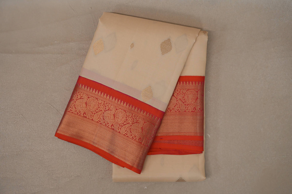 folded Cream Soft Silk Saree 