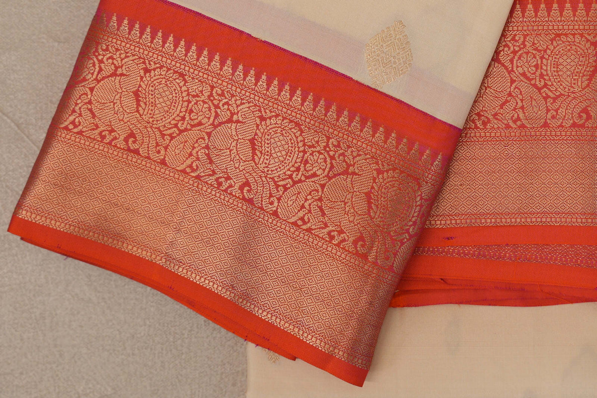 Cream Soft Silk Saree  border zoom