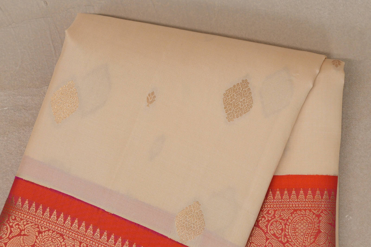 Cream Soft Silk Saree  body zoom