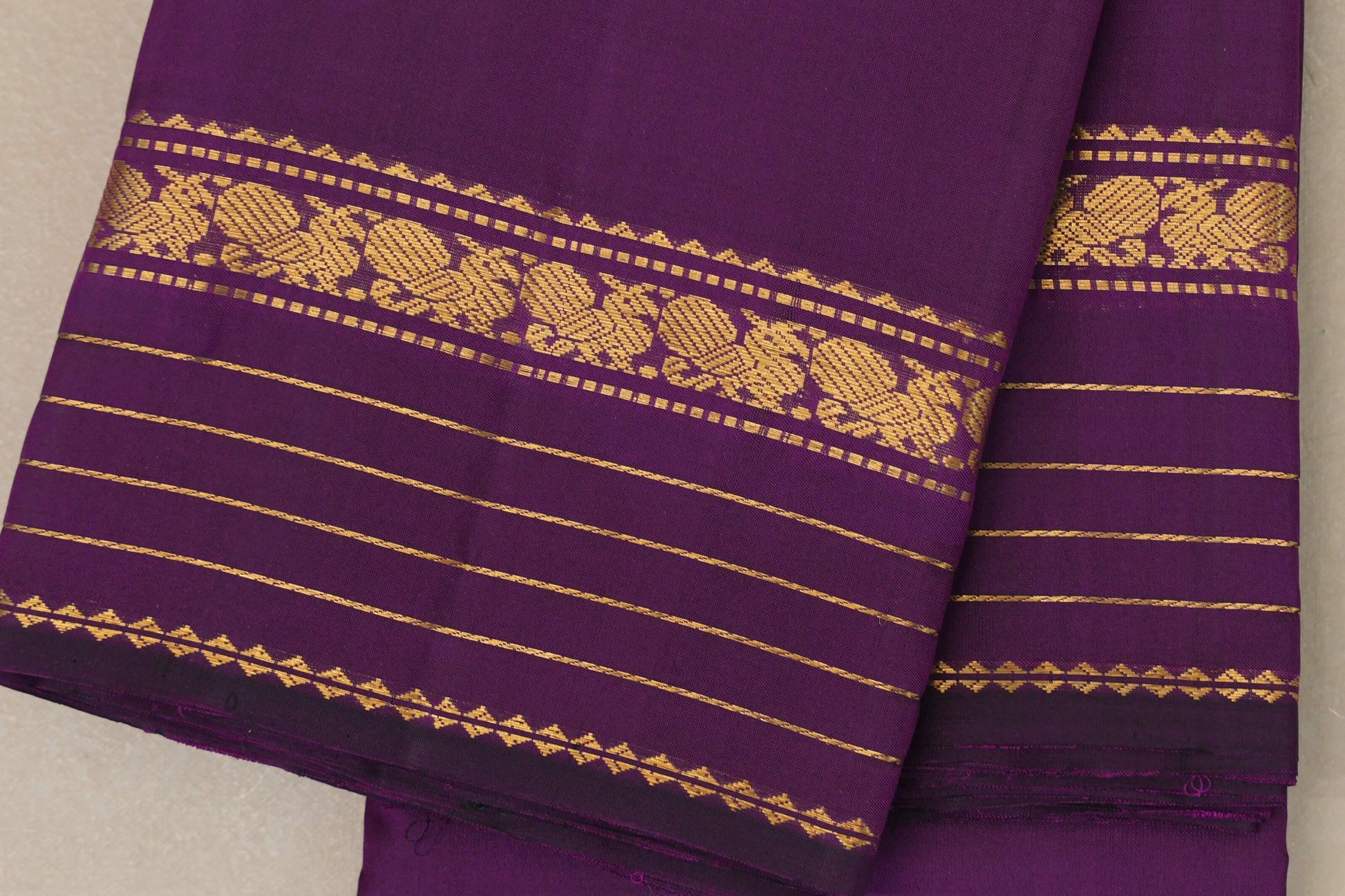Deep Purple Kanjivaram Silk Saree border