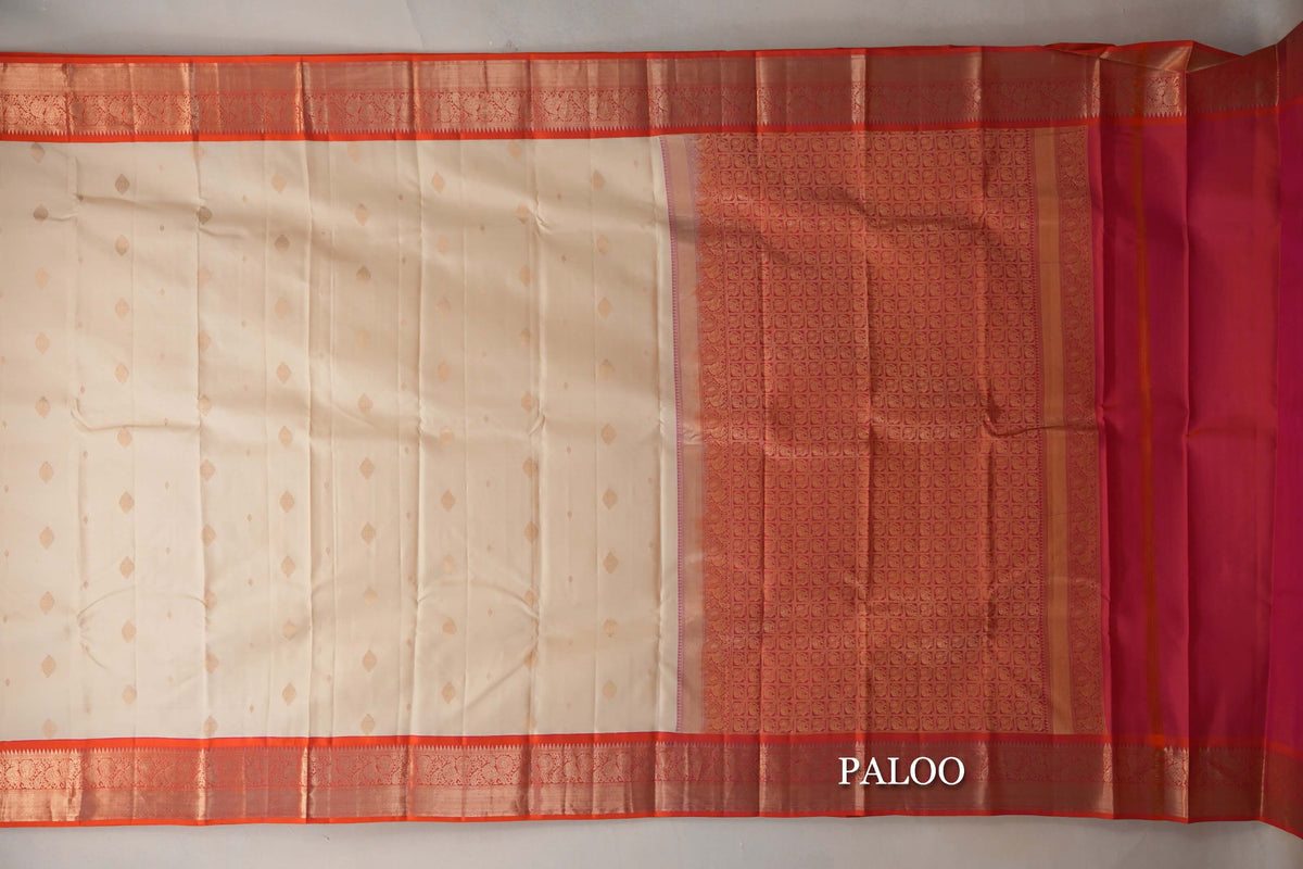 Cream Soft Silk Saree paloo
