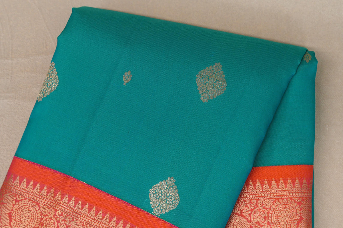 Rama Green Soft Silk Saree  body zoom