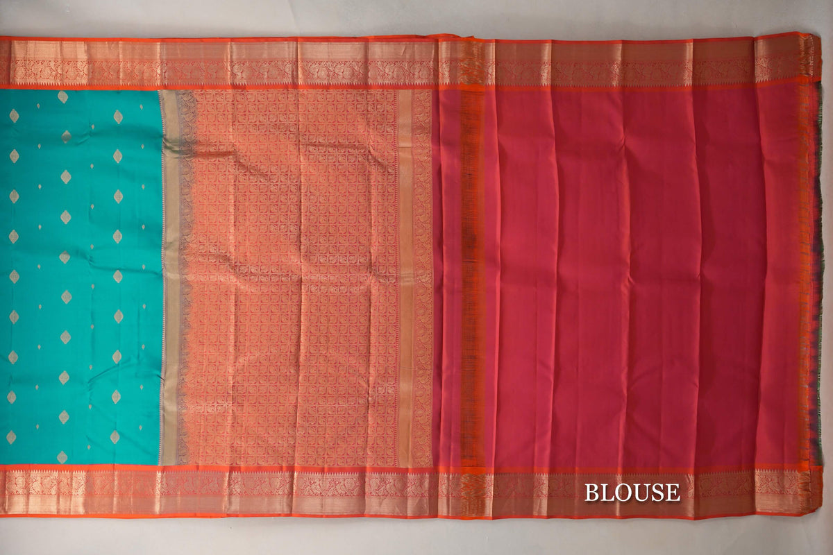 Rama Green Soft Silk Saree blouse