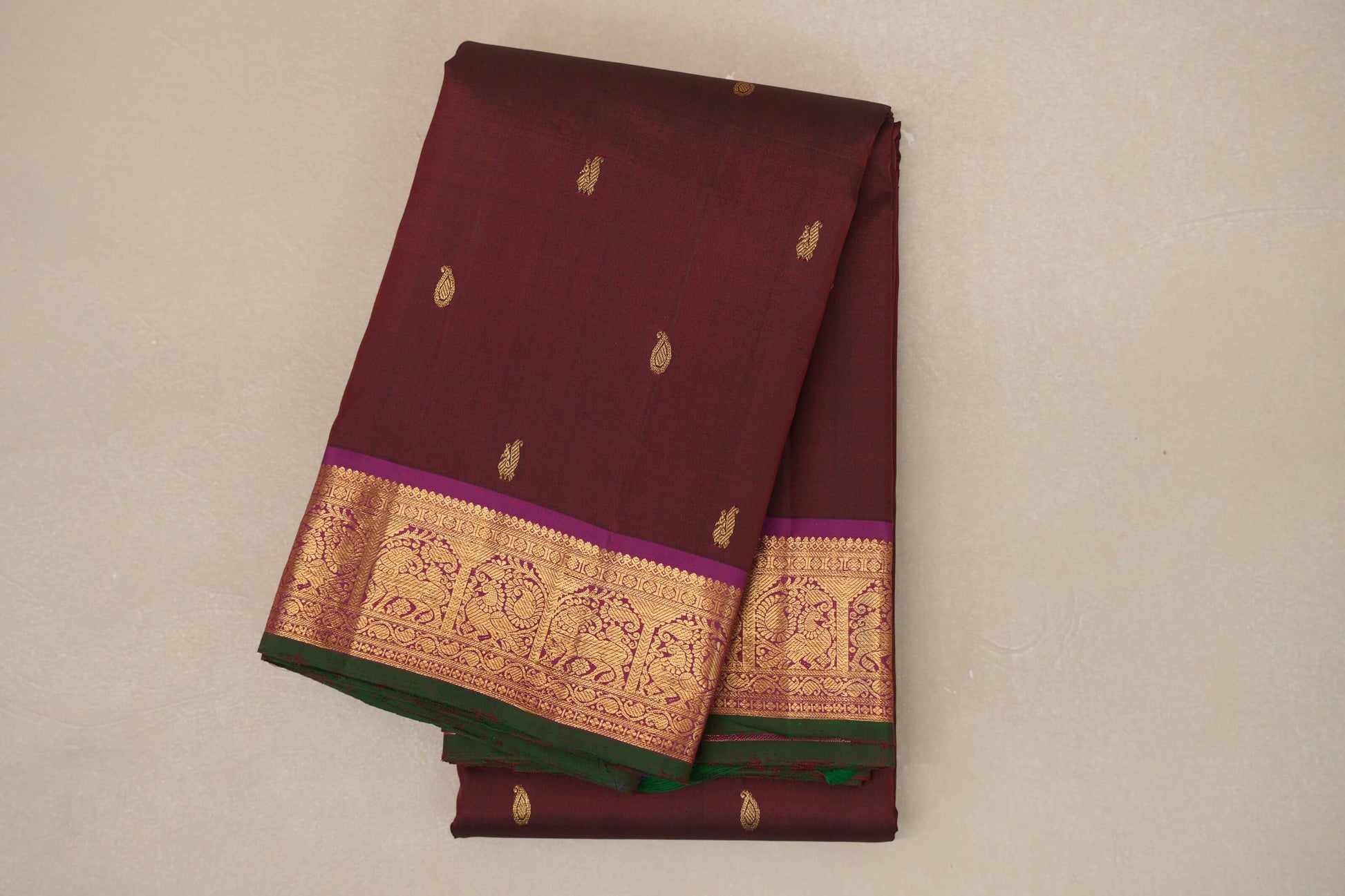 Burgundy Maroon with magenta borders Vintage Kanjivaram Silk Saree 